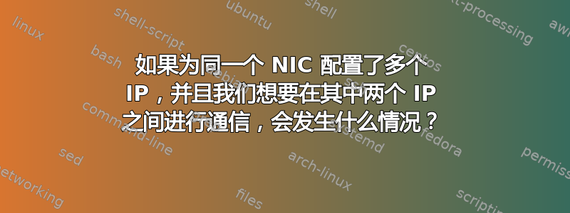 如果为同一个 NIC 配置了多个 IP，并且我们想要在其中两个 IP 之间进行通信，会发生什么情况？