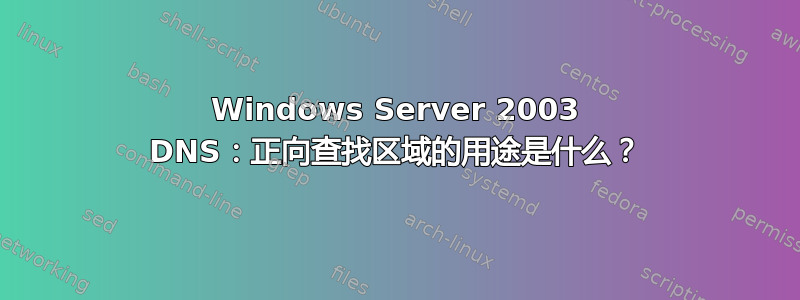 Windows Server 2003 DNS：正向查找区域的用途是什么？