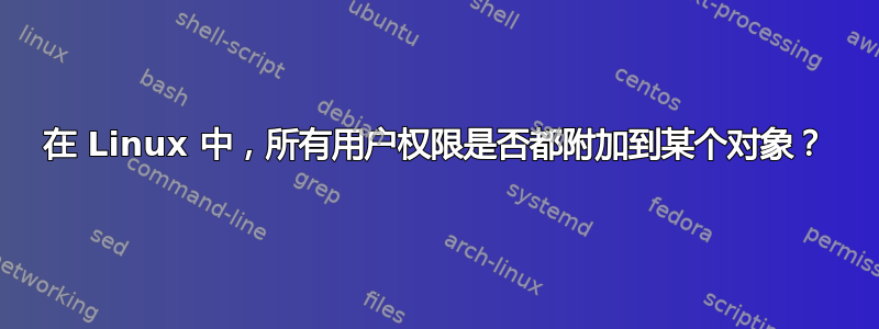 在 Linux 中，所有用户权限是否都附加到某个对象？