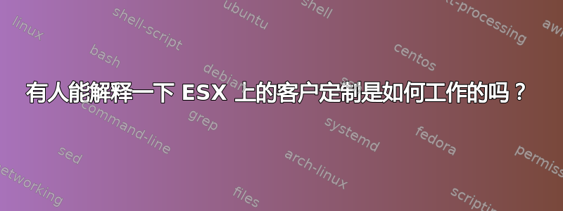 有人能解释一下 ESX 上的客户定制是如何工作的吗？