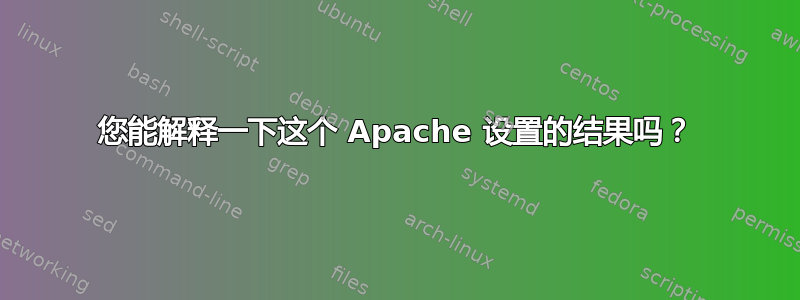 您能解释一下这个 Apache 设置的结果吗？