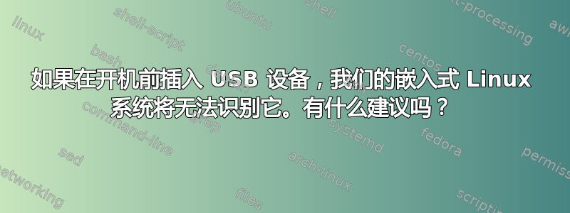 如果在开机前插入 USB 设备，我们的嵌入式 Linux 系统将无法识别它。有什么建议吗？