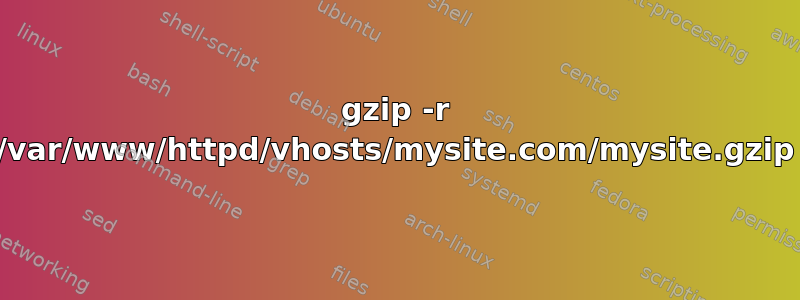 gzip -r /var/www/httpd/vhosts/mysite.com/mysite.gzip