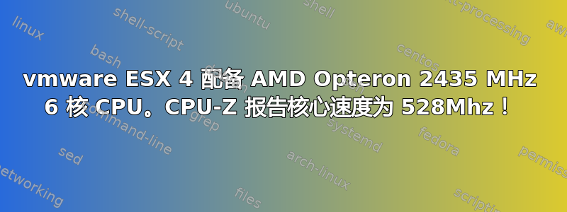 vmware ESX 4 配备 AMD Opteron 2435 MHz 6 核 CPU。CPU-Z 报告核心速度为 528Mhz！