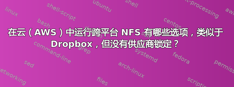 在云（AWS）中运行跨平台 NFS 有哪些选项，类似于 Dropbox，但没有供应商锁定？