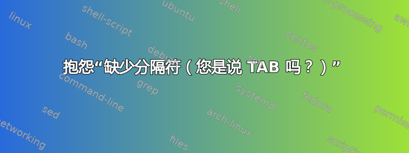 抱怨“缺少分隔符（您是说 TAB 吗？）”