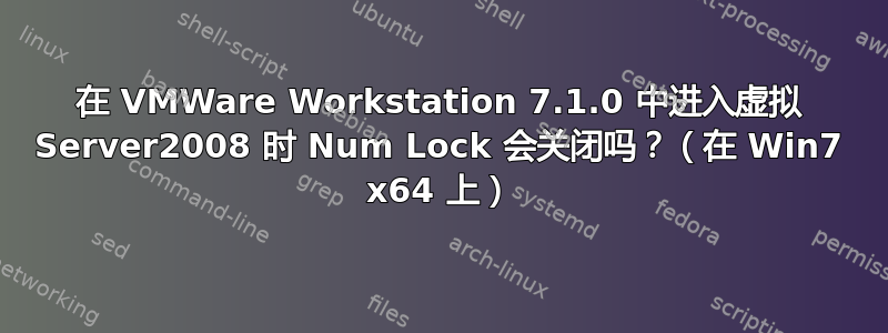 在 VMWare Workstation 7.1.0 中进入虚拟 Server2008 时 Num Lock 会关闭吗？（在 Win7 x64 上）