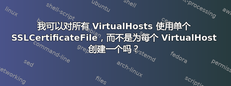 我可以对所有 VirtualHosts 使用单个 SSLCertificateFile，而不是为每个 VirtualHost 创建一个吗？