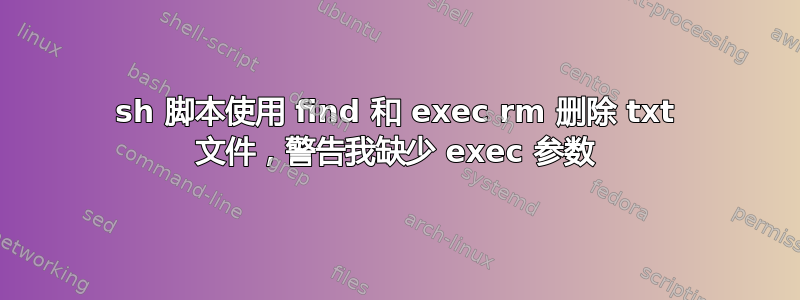 sh 脚本使用 find 和 exec rm 删除 txt 文件，警告我缺少 exec 参数