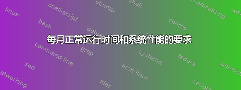 每月正常运行时间和系统性能的要求