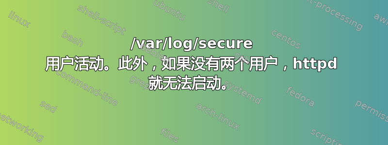 /var/log/secure 用户活动。此外，如果没有两个用户，httpd 就无法启动。