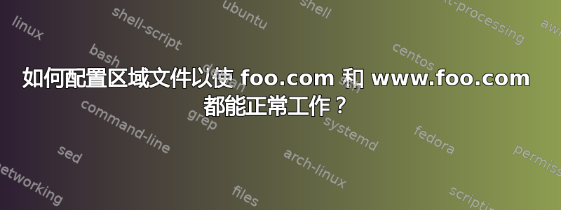 如何配置区域文件以使 foo.com 和 www.foo.com 都能正常工作？