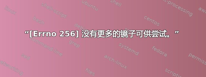 “[Errno 256] 没有更多的镜子可供尝试。”