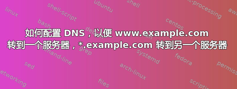 如何配置 DNS，以便 www.example.com 转到一个服务器，*.example.com 转到另一个服务器