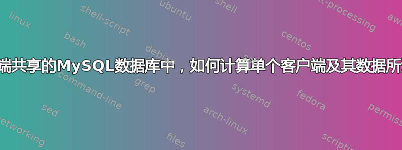 在多个客户端共享的MySQL数据库中，如何计算单个客户端及其数据所消耗的存储