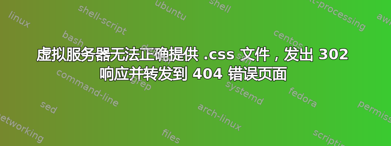 虚拟服务器无法正确提供 .css 文件，发出 302 响应并转发到 404 错误页面