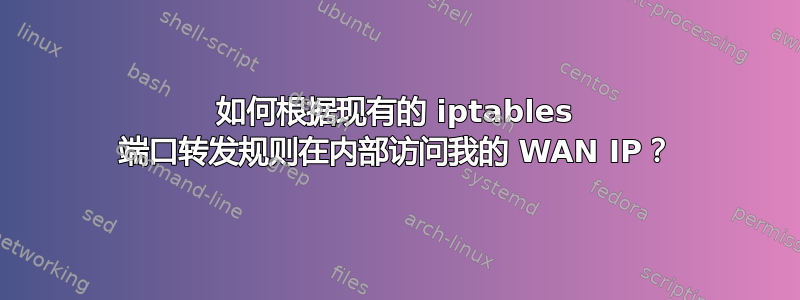 如何根据现有的 iptables 端口转发规则在内部访问我的 WAN IP？