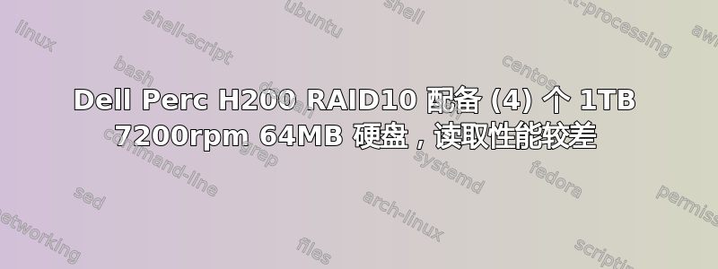 Dell Perc H200 RAID10 配备 (4) 个 1TB 7200rpm 64MB 硬盘，读取性能较差