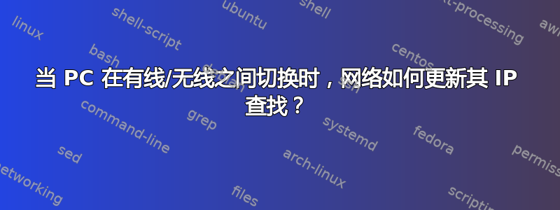 当 PC 在有线/无线之间切换时，网络如何更新其 IP 查找？