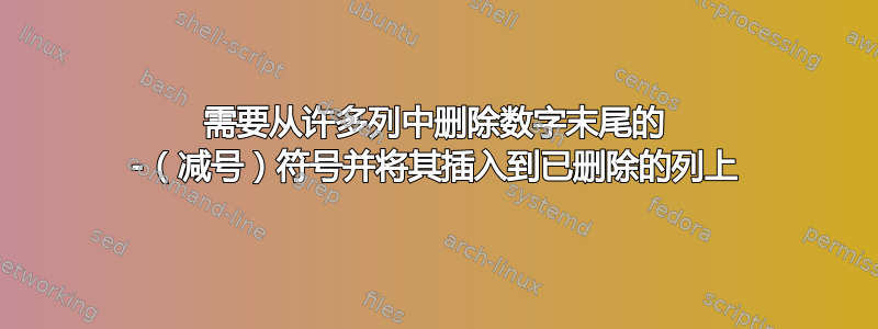 需要从许多列中删除数字末尾的 -（减号）符号并将其插入到已删除的列上