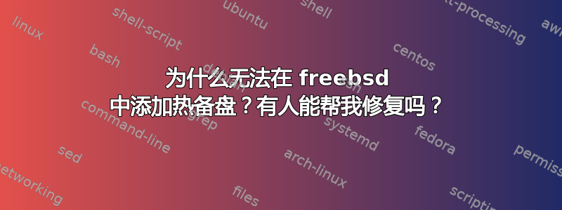 为什么无法在 freebsd 中添加热备盘？有人能帮我修复吗？