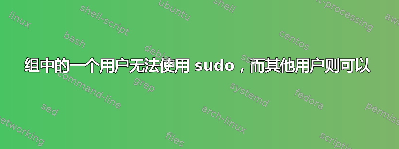 组中的一个用户无法使用 sudo，而其他用户则可以