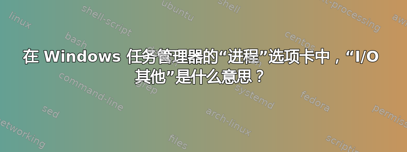 在 Windows 任务管理器的“进程”选项卡中，“I/O 其他”是什么意思？