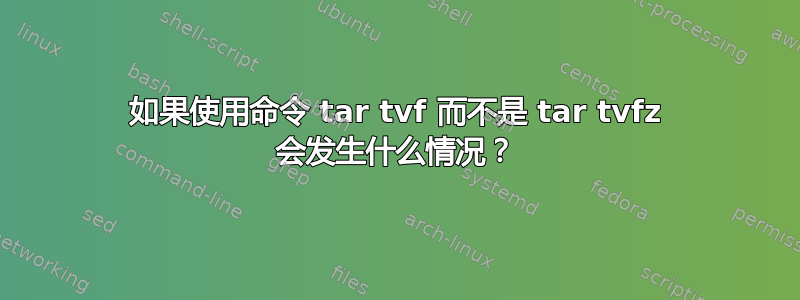 如果使用命令 tar tvf 而不是 tar tvfz 会发生什么情况？