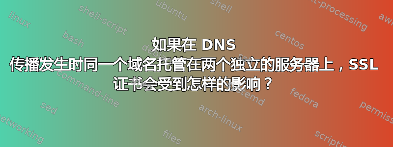 如果在 DNS 传播发生时同一个域名托管在两个独立的服务器上，SSL 证书会受到怎样的影响？