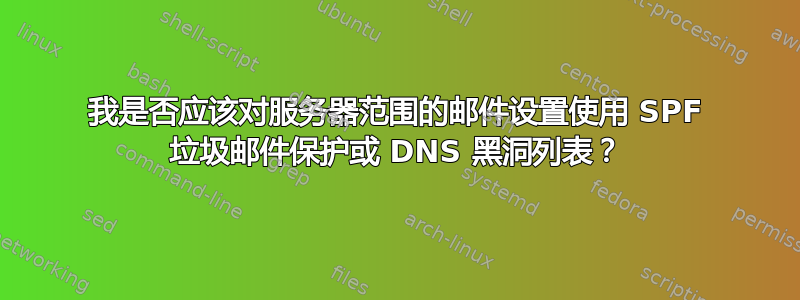 我是否应该对服务器范围的邮件设置使用 SPF 垃圾邮件保护或 DNS 黑洞列表？