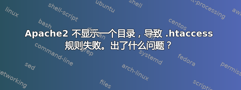 Apache2 不显示一个目录，导致 .htaccess 规则失败。出了什么问题？