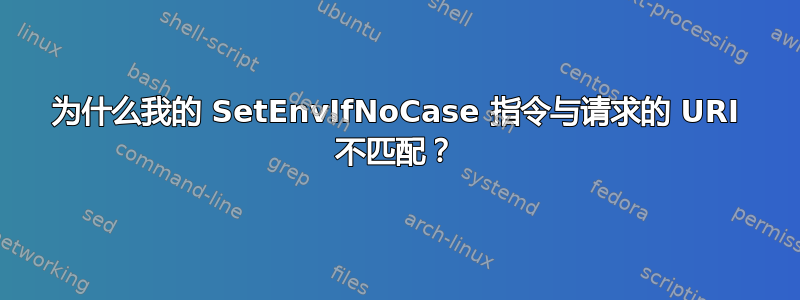 为什么我的 SetEnvIfNoCase 指令与请求的 URI 不匹配？