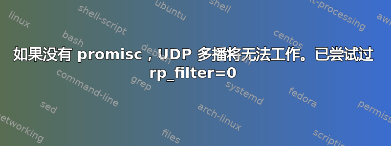 如果没有 promisc，UDP 多播将无法工作。已尝试过 rp_filter=0