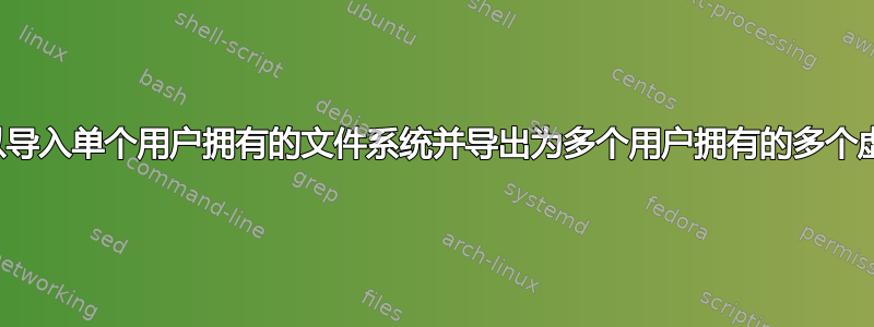 是否可以导入单个用户拥有的文件系统并导出为多个用户拥有的多个虚拟卷？