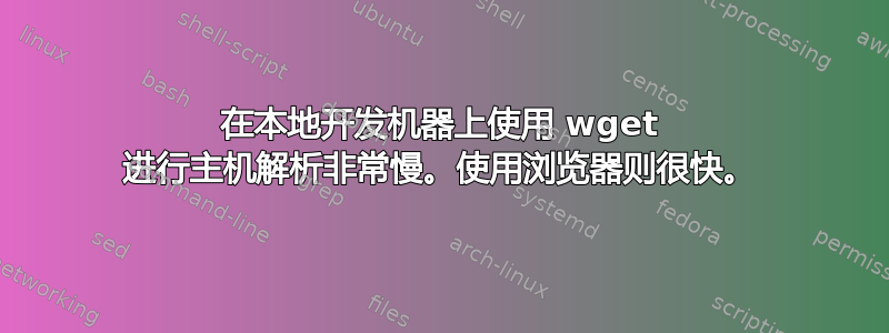 在本地开发机器上使用 wget 进行主机解析非常慢。使用浏览器则很快。