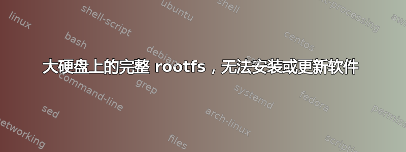 大硬盘上的完整 rootfs，无法安装或更新软件