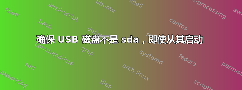 确保 USB 磁盘不是 sda，即使从其启动