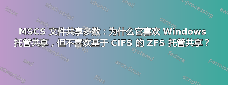 MSCS 文件共享多数：为什么它喜欢 Windows 托管共享，但不喜欢基于 CIFS 的 ZFS 托管共享？