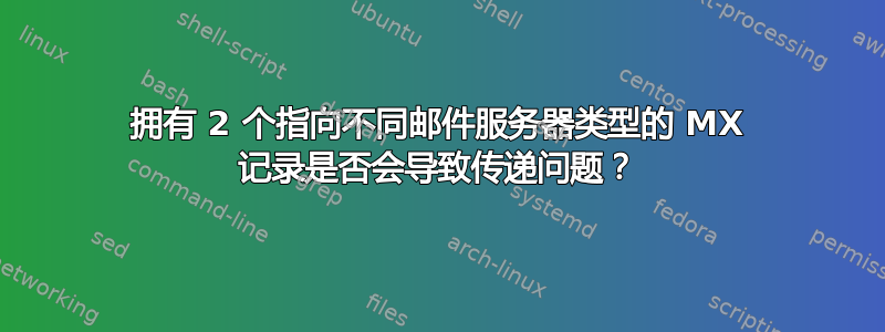 拥有 2 个指向不同邮件服务器类型的 MX 记录是否会导致传递问题？