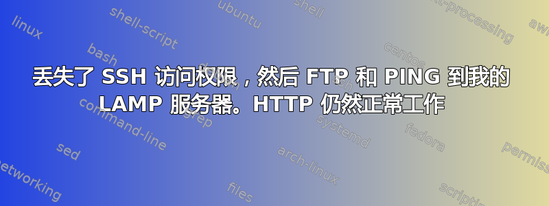 丢失了 SSH 访问权限，然后 FTP 和 PING 到我的 LAMP 服务器。HTTP 仍然正常工作