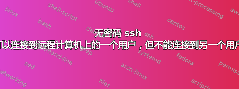 无密码 ssh 可以连接到远程计算机上的一个用户，但不能连接到另一个用户