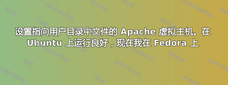 设置指向用户目录中文件的 Apache 虚拟主机。在 Ubuntu 上运行良好，现在我在 Fedora 上