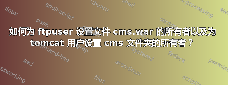 如何为 ftpuser 设置文件 cms.war 的所有者以及为 tomcat 用户设置 cms 文件夹的所有者？