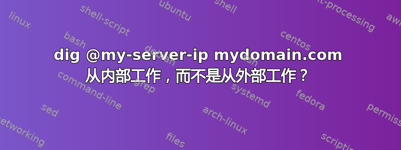 dig @my-server-ip mydomain.com 从内部工作，而不是从外部工作？