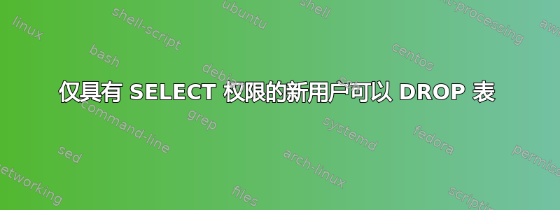 仅具有 SELECT 权限的新用户可以 DROP 表