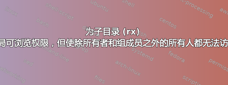 为子目录 (rx) 设置全局可浏览权限，但使除所有者和组成员之外的所有人都无法访问文件