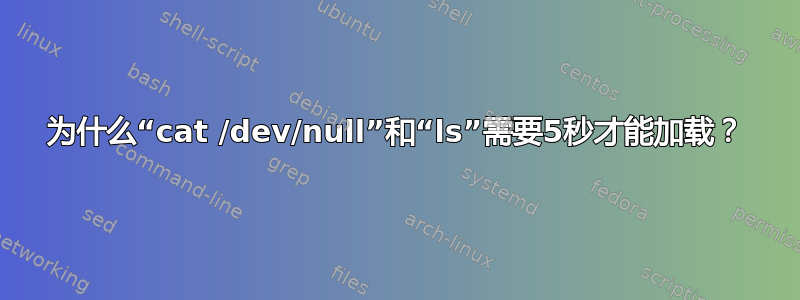 为什么“cat /dev/null”和“ls”需要5秒才能加载？