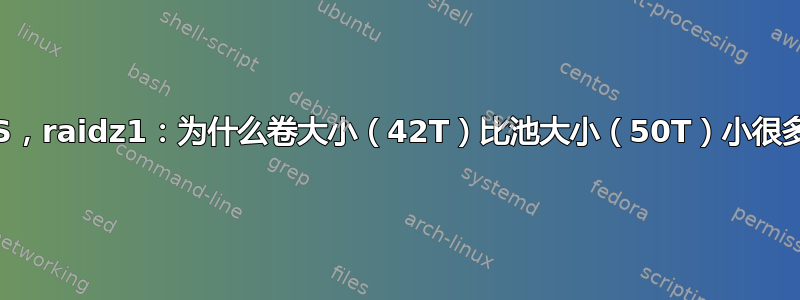 ZFS，raidz1：为什么卷大小（42T）比池大小（50T）小很多？