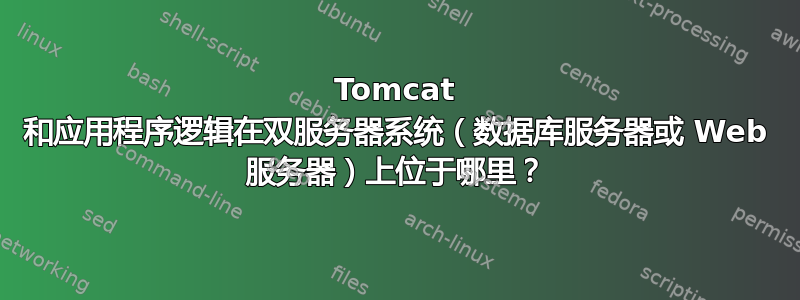 Tomcat 和应用程序逻辑在双服务器系统（数据库服务器或 Web 服务器）上位于哪里？