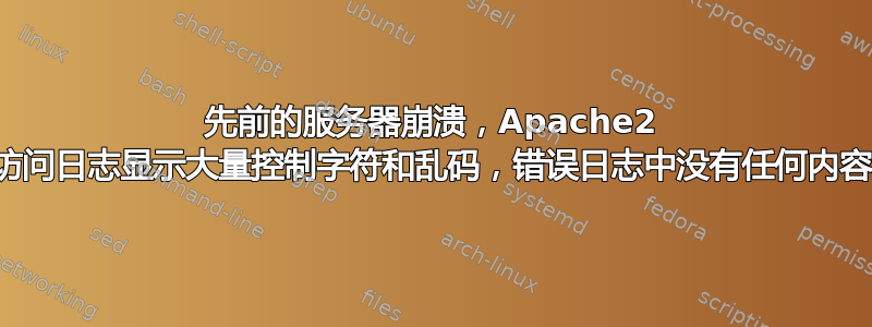 先前的服务器崩溃，Apache2 访问日志显示大量控制字符和乱码，错误日志中没有任何内容